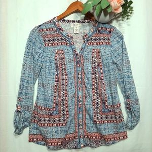 ⭐Style & Co Abstract Woven Split Neck Botton Blouse⭐